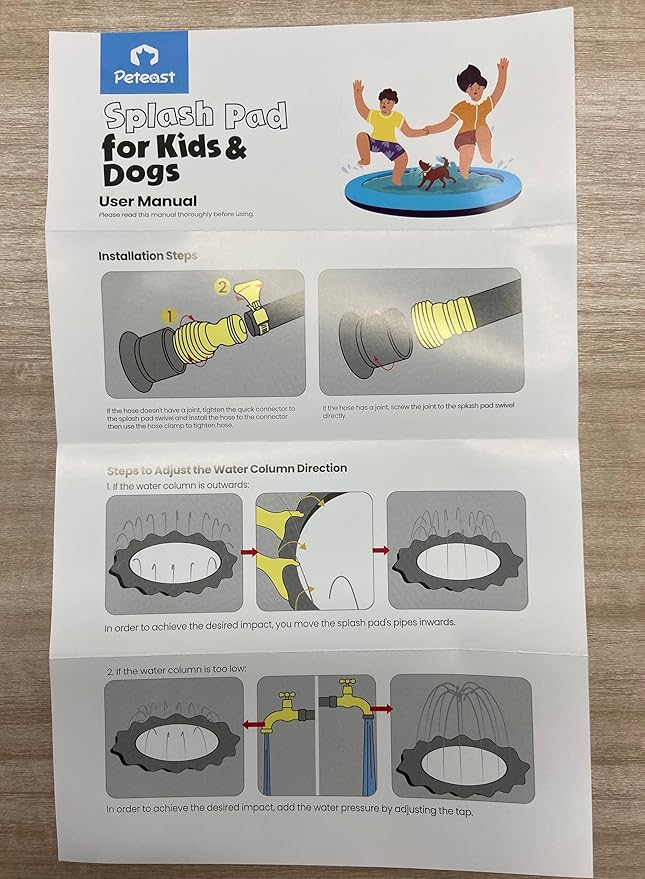 Peteast Splash Pad for Dogs & Kids - Anti-Slip Dog Pool for Large Dogs, 0.58 mm Thickened Durable Outdoor Water Play Mat, Summer Sprinkler Toy for Backyard (51inch)