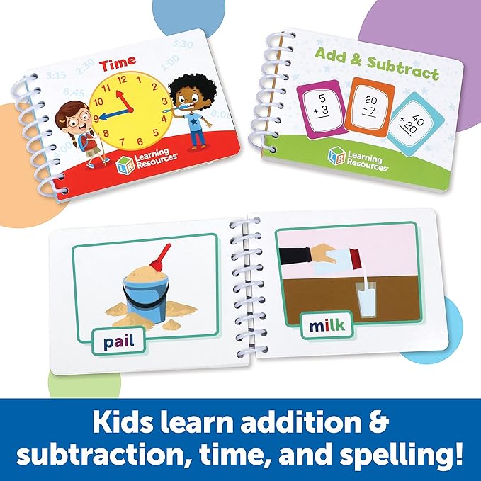 Learning Resources Skill Builders! First Grade Flipbook Library - Early Math and Spelling Activities for Kids, Time Skills, Classroom Must Haves, Montessori Teacher Supplies, Gifts for Boys and Girls