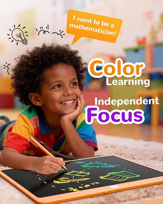 KOKODI LCD Writing Tablet, 16 Inch Colorful Toddler Doodle Board Drawing Tablet, Erasable Reusable Electronic Drawing Pads, Educational and Learning Toy for 3-6 Years Old Boy and Girls(Orange)