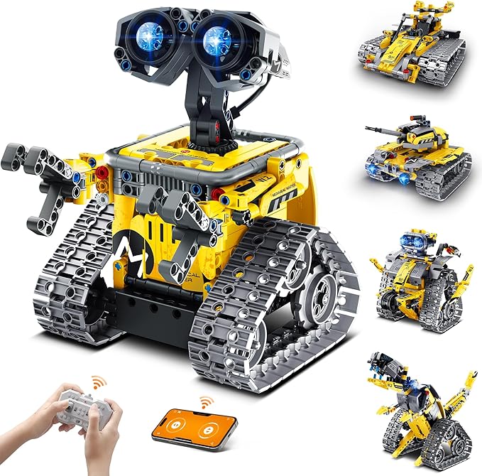 Christmas STEM Robot Building Kit Gift for Boys Ages 8-12 with Remote Control, Technic Coding Robotic Toy for Kids’ Birthday, Buildable 5-in-1 Models with 488 Pieces