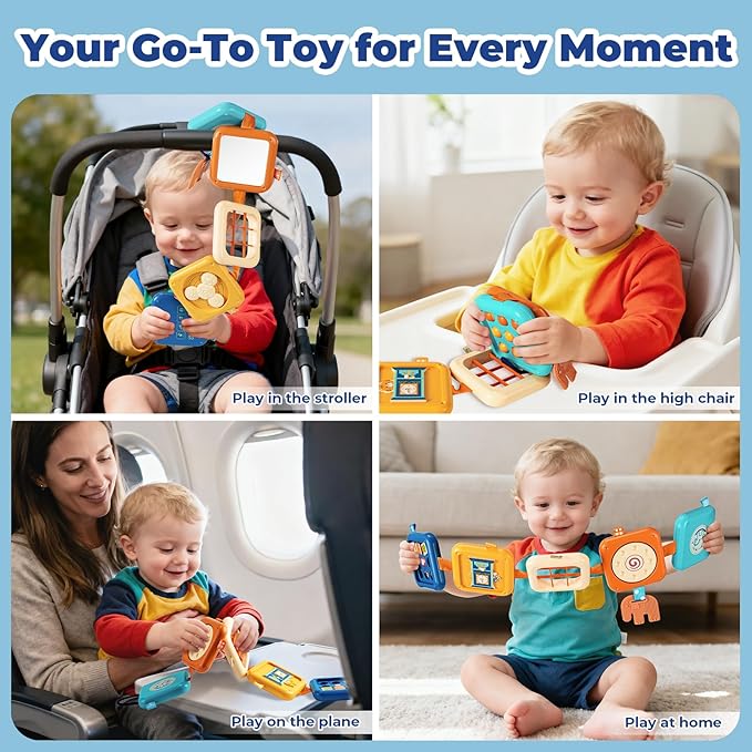 Busy Board for 1 Year Old, Travel Toys for Toddlers 1-3, Montessori Toys for Airplane Car Road Trip Activities| Baby Travel Essential Busy Cube Birthday Gifts for Boys Girls