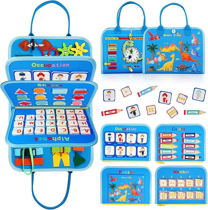 Toddler Busy Board for 1 Years Old, Montessori Toys Busy Book for Toddlers 1-3 Educational Activity Basic Dress Motor Skills, Kids Christmas Birthday Gift for 2-4 Boy Airplane Car Travel Essentials