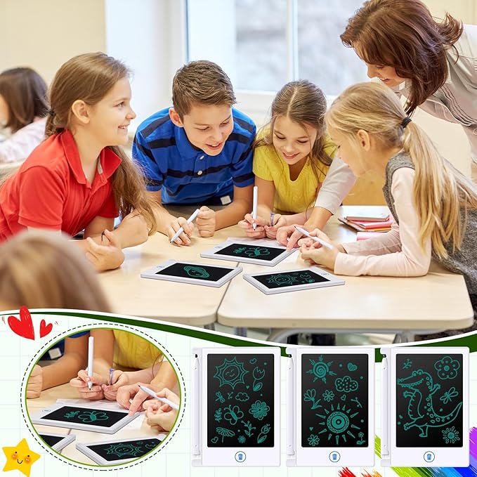 Nezyo 16 Pieces 4.5 Inch Mini LCD Writing Tablet for Kids Electronic Doodle Board Colorful Drawing Tablet Bulk Erasable Writing Pad Reusable Learning Gift for Girls Boys Party Favor(White)