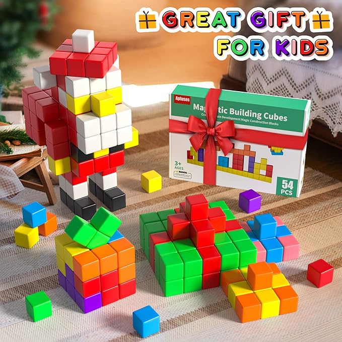 54 PCS Magnetic Blocks, Magnetic Building Blocks for Toddlers 3+, Montessori Toys, Magnet Cubes, Preschool STEM Educational Sensory Magnet Toys for Kids Ages 3-5 Year Old Boys and Girls