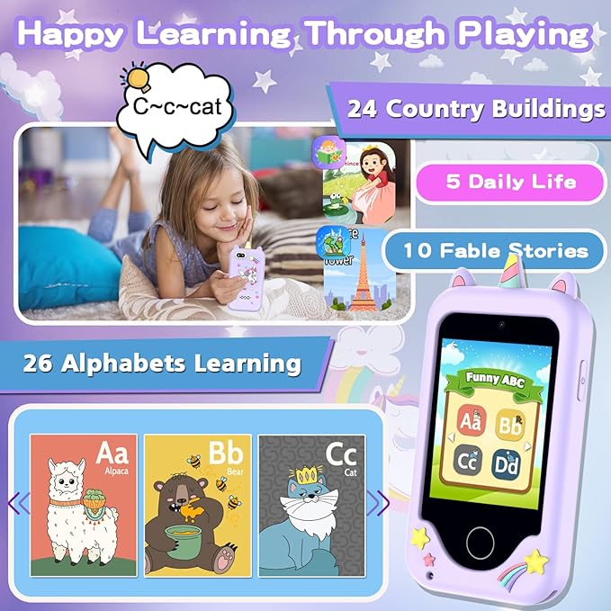 Kids Smart Phone Toys, 3 4 5 6 7 8 9 Year Old Kids Christmas Birthday Gifts for Boys Girls, 2.8" Touchscreen Toddler Cell Phone, Children Play Toy Phone with Dual Camera, Game, Music Player, 8GB Card