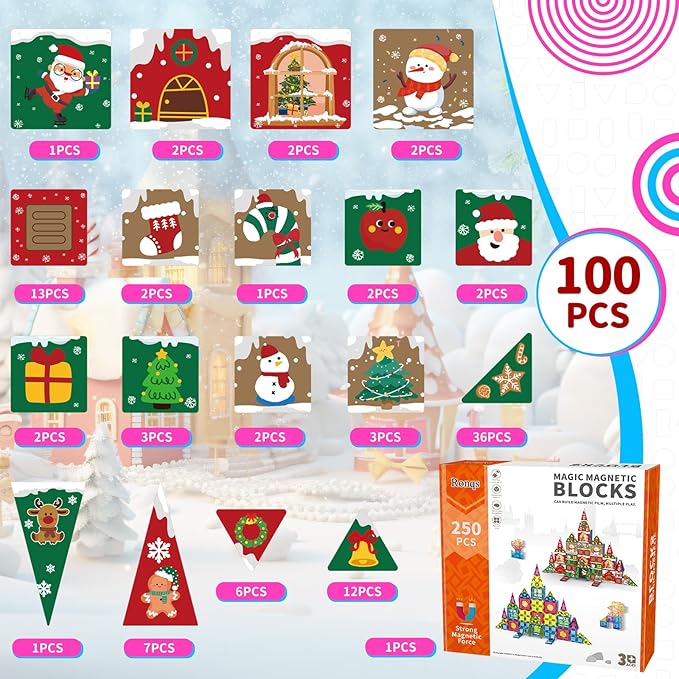 250 PCS 3D STEM Educational Magnetic Tiles for Kids Magnetic Blocks for Kids Magnetic Building Blocks Set