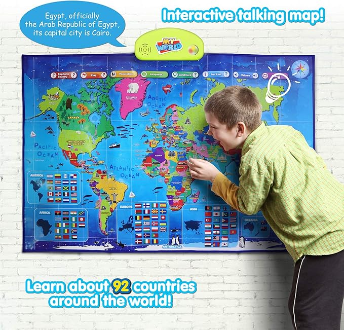 BEST LEARNING i-Poster My World – Interactive Talking World Map for Kids Ages 5-12 to Learn Countries, Flags, and Fun Facts About Our Planet