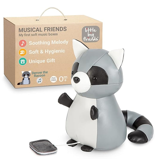 Little Big Friends Musical Baby Toy – Soft Plush Pull-String Cord Classical Toy for Baby & Toddlers | Soothing Stuffed Cuddly Animal Gift | Denver The Raccoon
