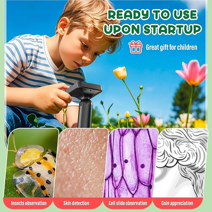IMICHI Microscope for Kids 50X-1000X Magnification- 2 inch IPS HD Screen, 32GB storage Card, 1080P Video, 2-Hour Battery Life, Easy Carry, Slides Included - Perfect Science Kit Gift for Kids Ages 8-12