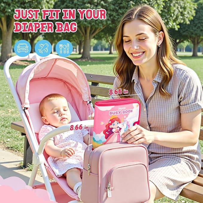 JoyCat Travel Toys for Toddlers 1-3, Princess Busy Book – Busy Book for 1 Year Old, Dress-Up, Unicorn & Castle Play –Quiet Toy Fine Motor Skills, Birthday Gift Girls