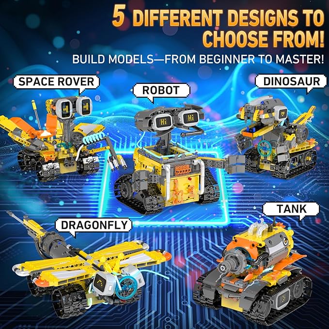 5in1 STEM Robot Building Kits for Kids 6-12, App & Remote Control STEM Dinosaur Tank Robot Building Toys for Kids, 890Pcs DIY Science Building Sets, Erector Sets for Boys Girls Birthday Xmas Gifts