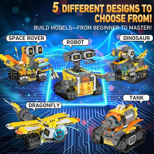 5in1 STEM Robot Building Kits for Kids 6-12, App & Remote Control STEM Dinosaur Tank Robot Building Toys for Kids, 890Pcs DIY Science Building Sets, Erector Sets for Boys Girls Birthday Xmas Gifts
