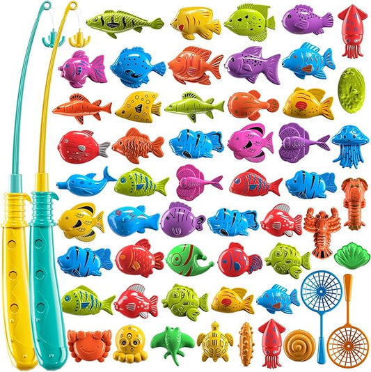 Magnet Fishing Game for Kids 3 4 5 6 7 8 Years Old - Pool Bath Toys for Toddlers, Pole Rod Net, Floating Fish Toys, Outdoor Party Toys for Boys Girls Kids Age 3-8 8-12 Year Old