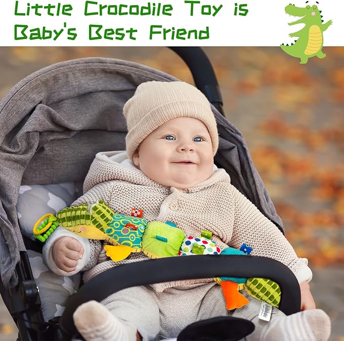 Jollybaby Baby Toys, Tummy Time Baby Toys 6-12 Month with Rattles, Crinkle, Newborn Musical Toy for Infant 0 3 6 9 12 Months Boys & Girls-Alligator