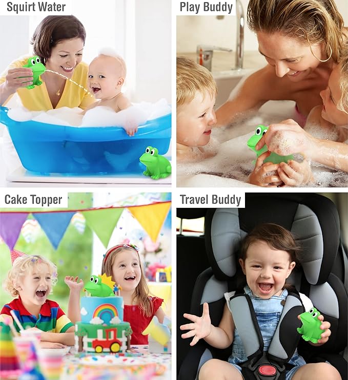 DolliBu Frog Bath Buddy Squirter - Floating Green Frog Rubber Bath Toy, Fun Water Squirting Bathtime Play for Toddlers, Cute & Soft Animal Toy for The Bathtub, Beach & Pool for Girls & Boys - 3 Inch