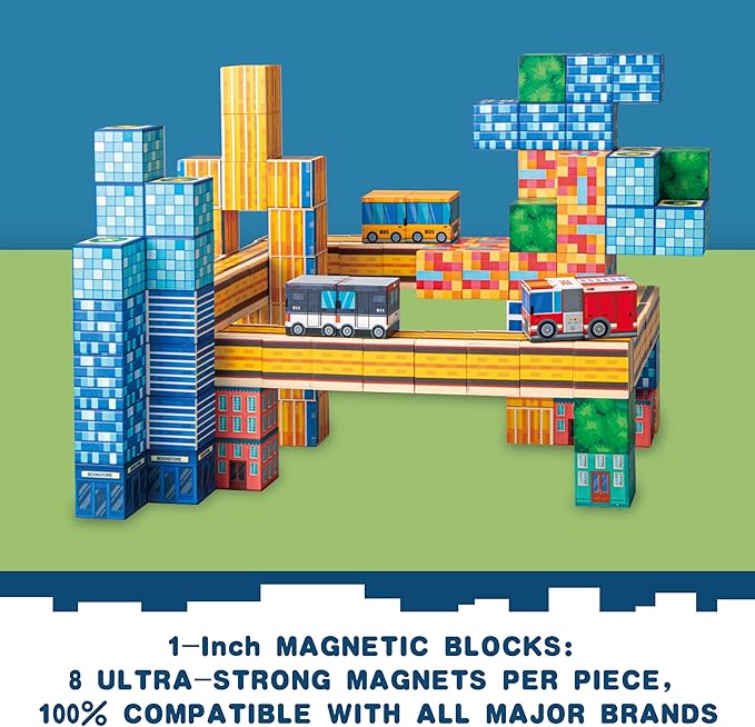 Magnetic Blocks - 140PCS 1'' Big Magnetic Building Blocks for Kids, Magnetic Tiles Kids Build Cubes STEM Toys, Build Urban Wonders-Magnetic City Blocks, Gifts Toy for Kids, Toddlers Boys Girls Ages 3+