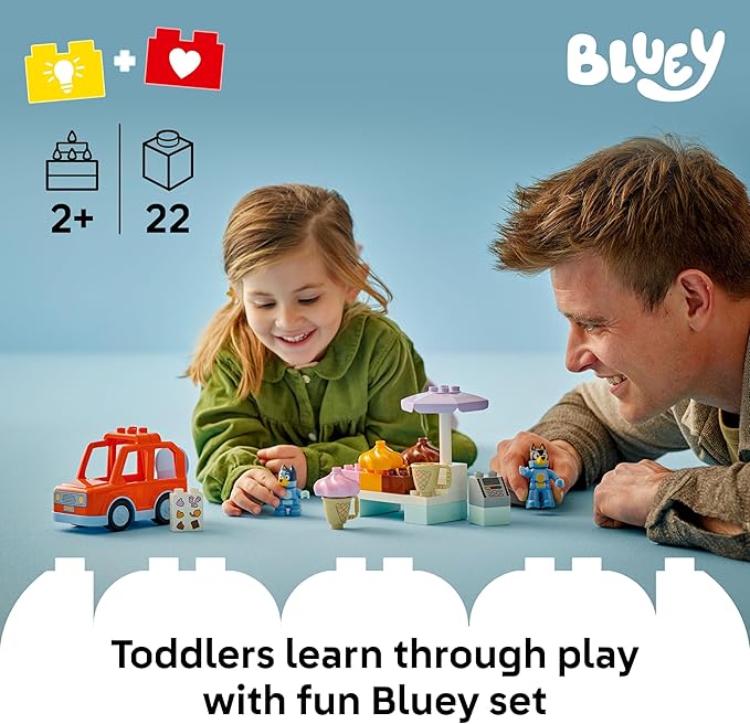 LEGO DUPLO Bluey Ice Cream Trip with Bluey - Toddler Toy for Kids, Boys, and Girls Ages 2+ - Includes Figure and Ice Cream Stand - Sensory Toy for Pretend Play - Preschool Gift Idea - 10458