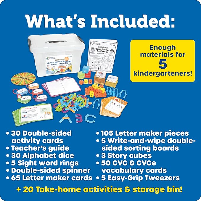 Learning Resources Skill Builders Kindergarten Reading Small Group Kit, Learn to Read Flash Cards, Phonics Preschool Activities, School Supplies, Classroom Must Haves, Montessori Toys