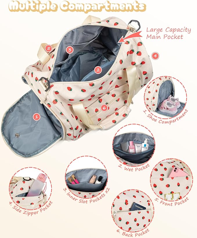 Birthday Gifts for Teenager, Girls Gym Bag, Kids Personalized Weekend Duffel Bags with Shoe Compartment, Initial Travel Tote with Makeup Bag, Gift for Dance Cheerleader Girl (Letter I)