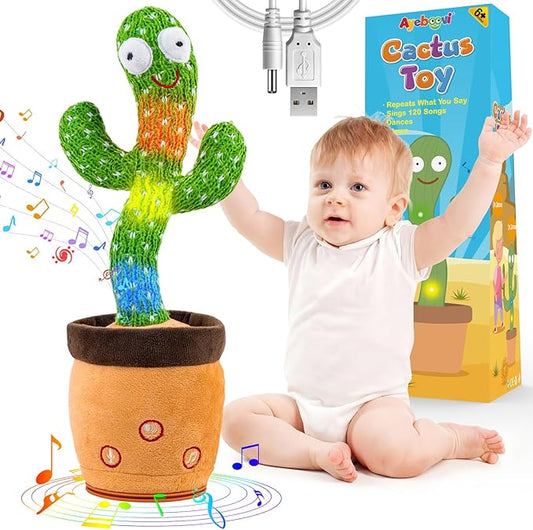 Rechargeable Dancing Talking Cactus Toy for Baby Toddler, Singing Mimicking Recording Repeating with 120 Songs, tummy time toys for Girls Boys, Birthday or Chirstmas Gifts, Stocking Stuffers for Kids