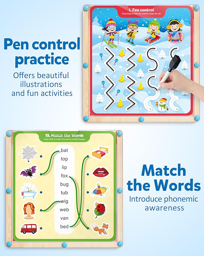 Coogam Handwriting Hundred Board, Math Manipulative Wooden Montessori 1-100 Number Toys, Alphabet Writing Practice for Preschool Educational Activity, Fine Motor Learning Game for Kids Age 3-8