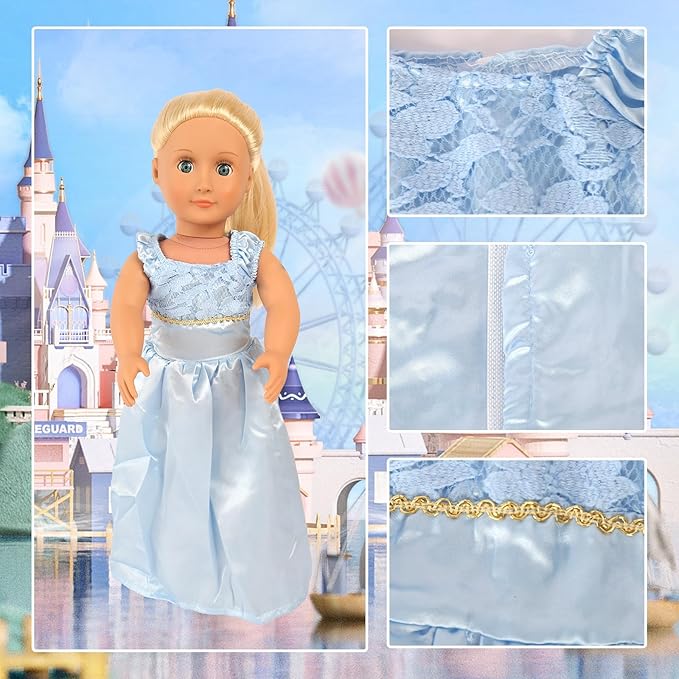 18 inch Doll Clothes Accessories -6Pcs Different Princess Costume Gift Fits All 18-inch Dolls Across Brands