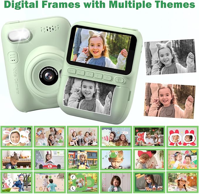 Kids Camera Instant Print | Birthday Graduation Gifts for Kids Age 3 4 5 6 7 8 9 | Toddler Portable Travel Print Digital Camera Outdoor Toy for 3-12 Boys Girls (Green)