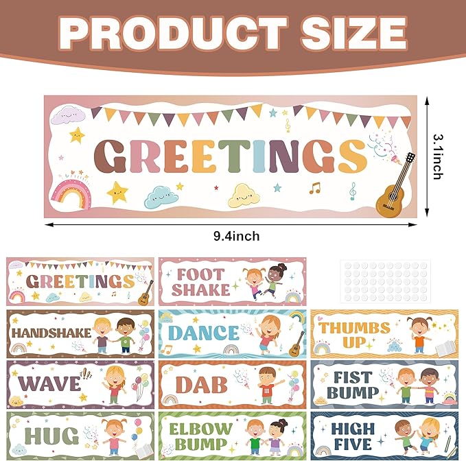 Wehhbtye Boho Classroom Greeting Poster, 9.4'' x 3'' Social Distancing Greetings Poster, Waterproof Greetings Choice Classrooms Rules Posters for Back to School Classroom Decor Teacher Supplies