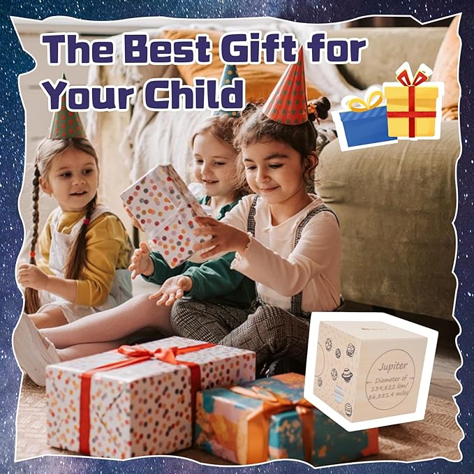 Adena Montessori Preschool Educational Science Toy Set, Stacking Toys for Kids 3+, Wooden Eight Planet Nesting Blocks for Learning Solar System, 8 Pieces