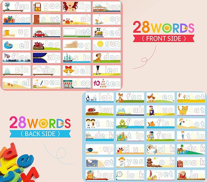 Officygnet Learning Toys for 3 4 5 6 Years Old Boys and Girls, See & Spell CVC Word Builders with Alphabet Cards for Kids Ages 3-5, Matching Letter Game for Preschool Toddler Learning Activities