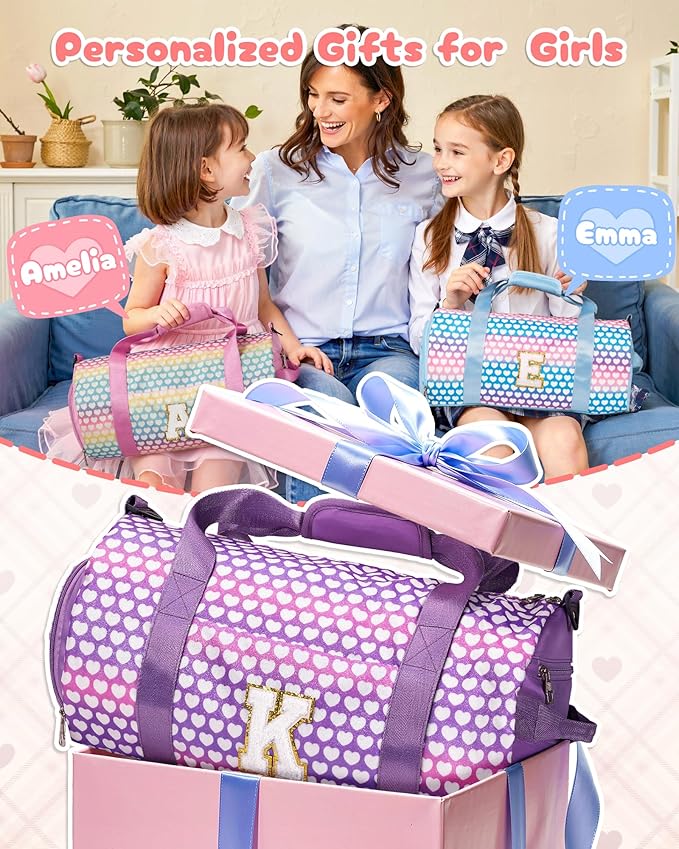 Gifts for Teen Girl, Girls Travel Duffel Bag, Kids Initial Overnight Bags with Shoe Compartment, Personalized Gym Ballet Dance Bag with Makeup Pouch, Birthday Gift for Daughter (Letter B)