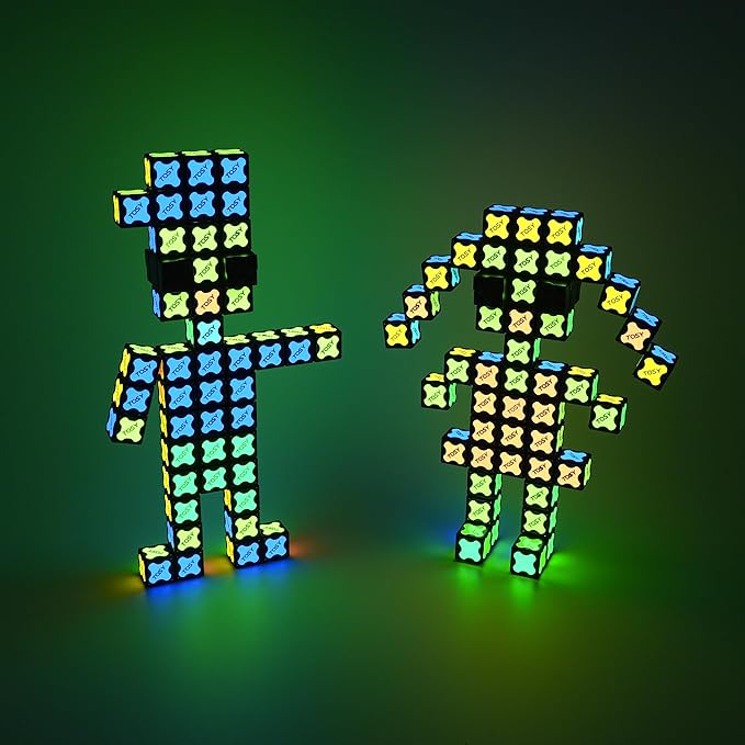 TOSY Magnet Cube 2x2 - 8 Blocks, 2in1 Toy: 2x2x2 Puzzle Cube and Customizable Infinity Cube, Glowing, Christmas Stocking Stuffers Gift for Kids/Grankids, UV Flashlight, Sensory/STEM Toy