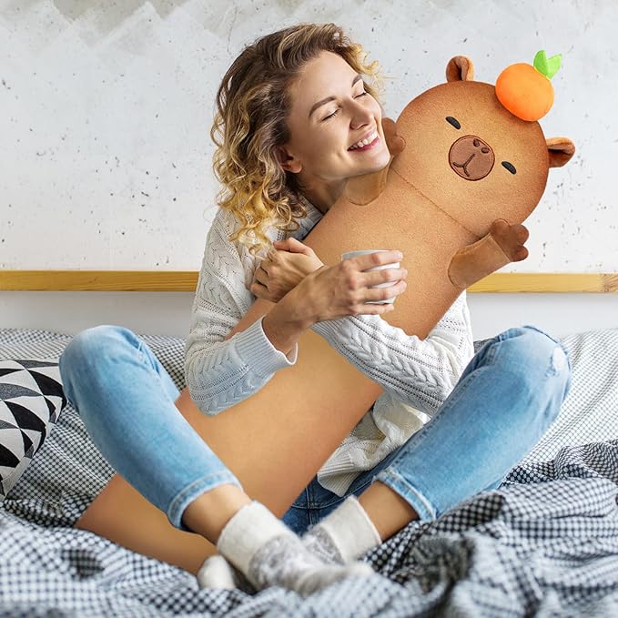 Mewaii Long Capybara Plush 5 Sizes, 120% Extra Filling Giant Plushness Kids Body Pillow, Kawaii Cute Capybara Stuffed Animals Plushies, Big Long Body Pillow Cat Plush Gift for Girls 20”