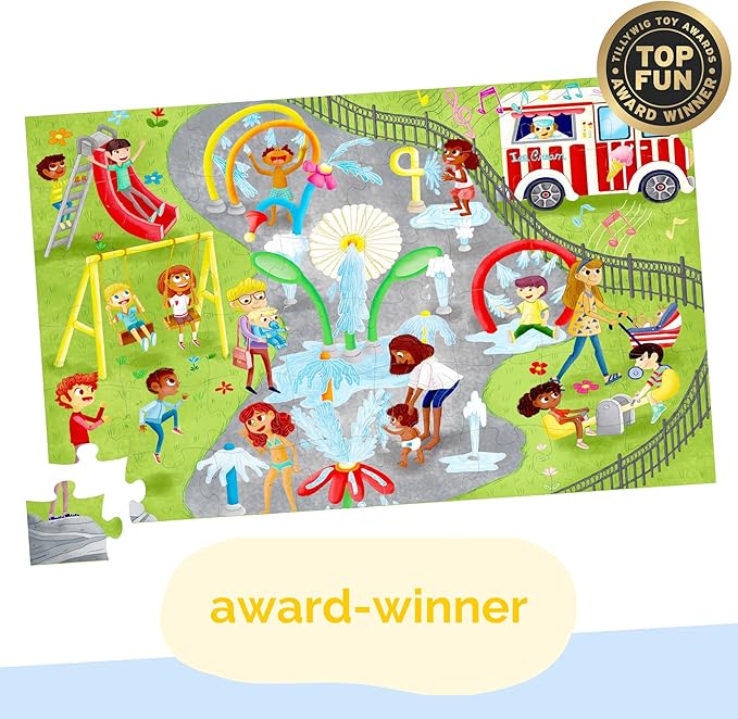 Upbounders Little Likes Kids - Splash Park Jumbo Puzzle, 48 Pieces, Beginner Jigsaw Floor Puzzle with Multicultural Family Children Preschoolers at Play, Age 4-8