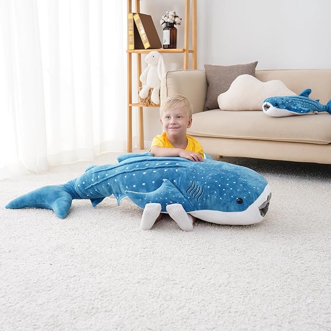 39 Inch Whale Shark Stuffed Animal – Giant Plush Shark Pillow Toy, Realistic Big Whale Shark Plushie for Kids and Ocean Lovers, Large Cuddly Gift