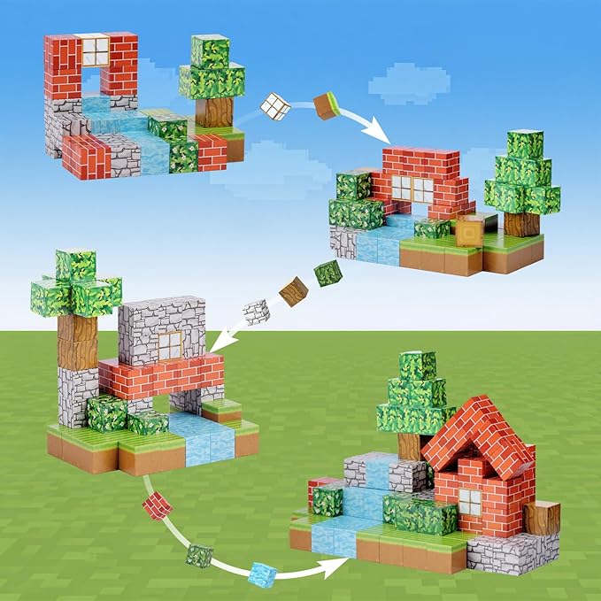 Hayder 100PCS Build Mine Forest World Magnetic Building Blocks Craft Set, Stacking Magnet Cubes STEM Construction Montessori Sensory Toys for Kids Boys Girls 3+