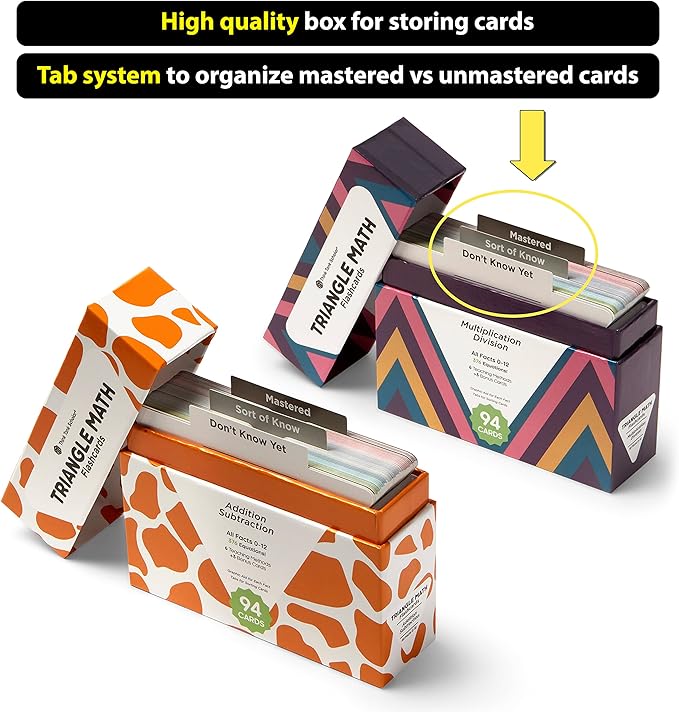 Award-Winning Triangle Math Flash Cards – 752 Facts (Add, Subtract, Multiply & Divide) – Grades K–6 – Visual Aids, Color-Coded, Mastery Sorting System