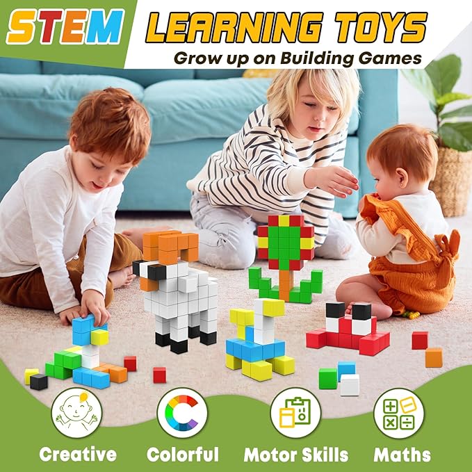 48PCS Magnetic Blocks for Toddlers Toys, Large Magnetic Cube Toy for Sensory STEM Education Preschool Magnet Toys for 3 4 5 6 Year Old Boys and Girls, Compatile with Mine Magnet World