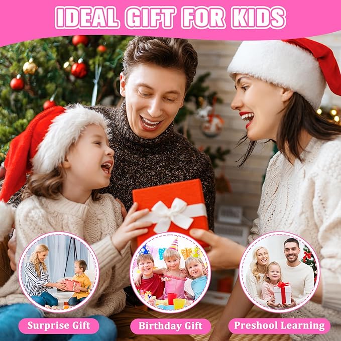 Kids Piano Musical Toys - 5 in 1 Wooden Music Instruments Montessori Toys for Baby Toddler, Sensory Toys with Drum Xylophone, Preschool Educational Toys, Birthday Gifts for Girls Boys Pink