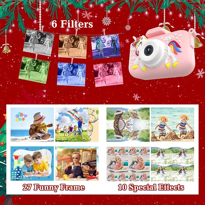 Kids Camera for 3-9 Year Old Boys Girls, Children Digital Camera with Cute Cartoon Soft Cover & 32GB SD Card, Best Christmas Birthday Gifts for Grandkids, Halloween Party Favors for Kids - Pink