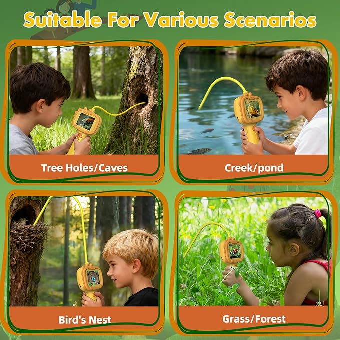 Borescope Camera with Light for Kids | STEM Science Educational Toy for 4 5 6 7 8 9 10 12 Years Old Boys & Girls | Birthday Gift for Outdoor Adventures & Nature Discovery (Orange)