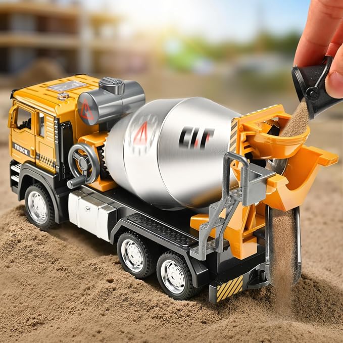 Cement Mixer Truck Toys for Boys,Cement Mixer Toy Truck Metal Diecast Cab,Pull Back Mixer Trucks Construction Trucks with Lights and Sounds,Cement Truck Toys for Boys 3-5 Year Old
