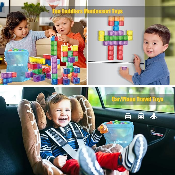 48PCS Magnetic Blocks - 1.38 inch Building Blocks for Toddlers, STEM Building Toy for Kids, Montessori Toys for 3 4 5 6+ Year Old, Magnet Sensory Travel Toys Christmas Birthday Gifts for Boys Girls