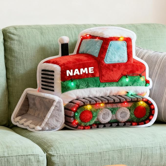 Custom Bulldozer Shaped Pillow Cute Personalized Name Plush Doll, Double-Sided Construction Engineering Vehicle Pillow for Kids, Birthday gifts for Boys and Girls Sofa Decorative Pillows 8-32in