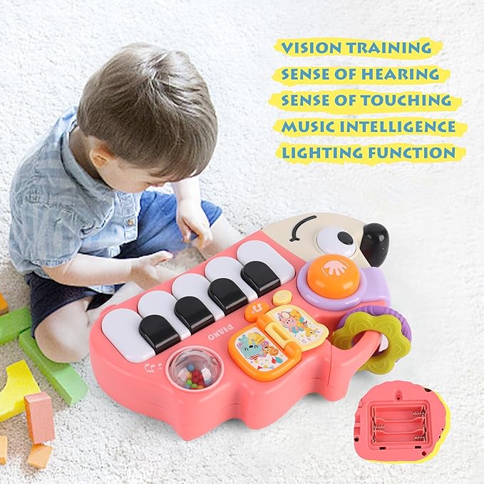 Baby Piano Drum 6-12 Months Toy, Hedgehog Piano Keyboard Drum Light Up Sound Musical Toy, Learning Educational Interactive Infant Toddler 12-24 Months Gift