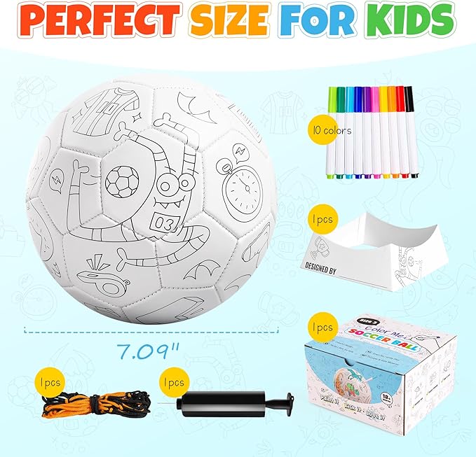EVERICH Paint Your Own Soccer Ball with Markers, Toddler Arts and Crafts Kits Soccer Gifts for Girls Boys, Size 3 Monster Toys Coloring Custom Soccer Ball Game Birthday Gifts for Kids 3 4 5 6-8 8-12