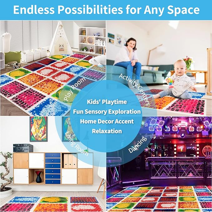 Art3d 11.8”x11.8” Textured Liquid Sensory Flooring Tiles, Interactive Glossy Fusion Play Mats for Kids, Toddler, Teens, Stress Relief & Calming Toys, 6pcs per Set