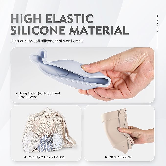 MarcZero 11Pcs Silicone Beach Toys,Modern Baby Beach Toys,Travel Friendly Beach Set,Silicone Bucket, Shovel, 8 Sand Molds, Beach Bag,Silicone Sand Toys for Toddlers, Kids (Begie)