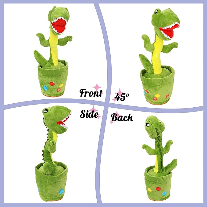 Hopearl Glowing Dancing Dinosaur Repeats What You Say - Talking T-Rex Wriggle Singing Mimicking Twisting Light Up Interactive Animated Speaking Plush Toy - Gifts for Kids, Green, 13''