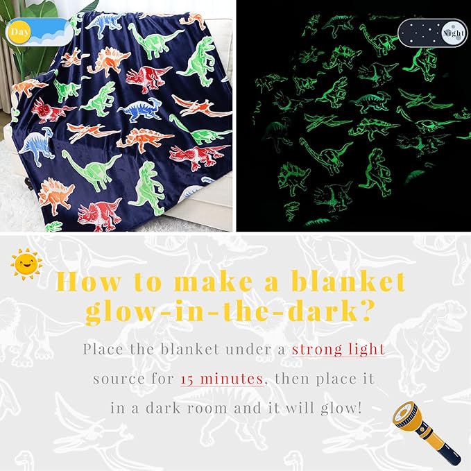 Dinosaur Blanket for Boys Glow in The Dark Dino Blanket Dinosaur Toys for Teen Boy Gifts Dino Room Decor 40"x50"